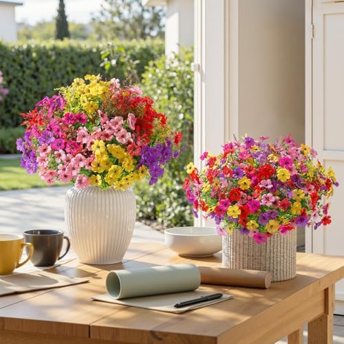 SHareconn 48 Bundles Artificial Flowers for Outdoors UV Resistant Decor