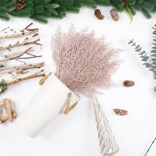 Christmas Glitter Berries Stems 16pcs Artificial Berry Picks for Christmas Tree Ornaments fillers, DIY Xmas Wreath, Crafts, Garland, Holiday, Party, Wedding and Home Decoration (Rose Gold)