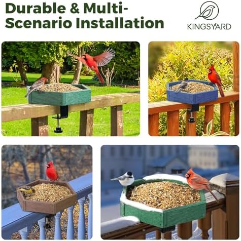 Kingsyard Clamp-On Deck Bird Feeder for Balcony Railings, No Drill