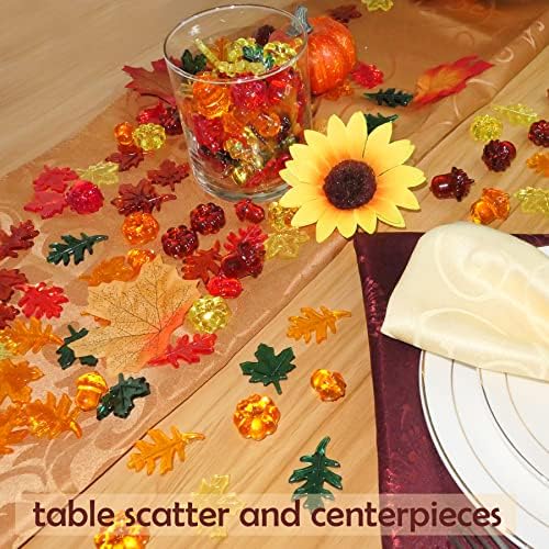 HADDIY Fall Sensory Bin Filler ,165 Pcs Acrylic Pumpkin Leaves Acorn Gems Vase Fillers for Thankgiving Centerpieces Table Decorations,Table Scatters,Preschool Counting and Thankgiving Craft