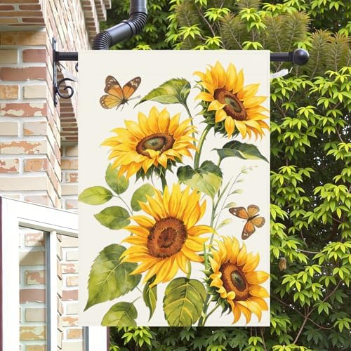 Summer Sunflower Garden Flag 28 x 40 Inch Double Sided Spring Yellow Flower Yard Flags Large Size Floral Summer Seasonal Outdoor Decor Farmhouse Small Flag for Lawn Outside