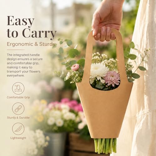 RAINFLOW Flower Paper Bags - 13 PCS Thick Kraft Paper Flower Bouquet Holder
