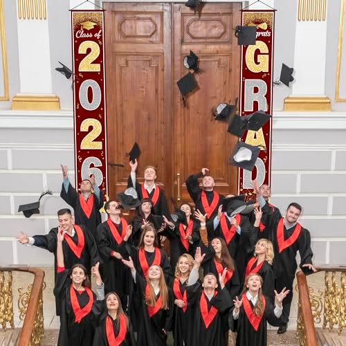OHOME Graduation Decorations 2026 2027 - Maroon Gold Congrats Grad Porch Banner for Graduation Party Decorations - Class of 2026 - Party Favors Supplies Backdrop Yard Signs Decor (Maroon)
