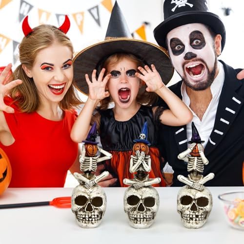 Halloween Skeleton Statue Set of 3, See Speak Hear No Evil Figurines