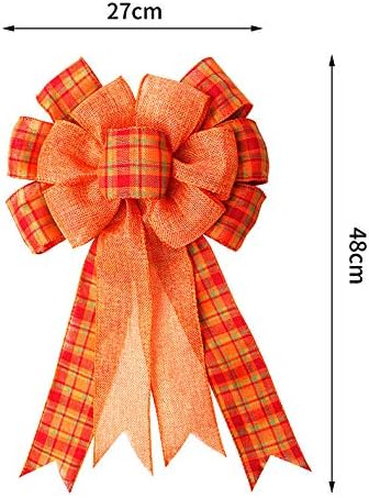 3 Pcs Large Thanksgiving Buffalo Plaid Wreath Bows, Orange Fall Bows