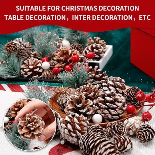 108 Pcs Christmas Ornaments Pine Cones Berry Pine Branch Set Xmas Decorations for Home, Pinecones for Crafts Vase Filler Wreath Christmas Table Decor