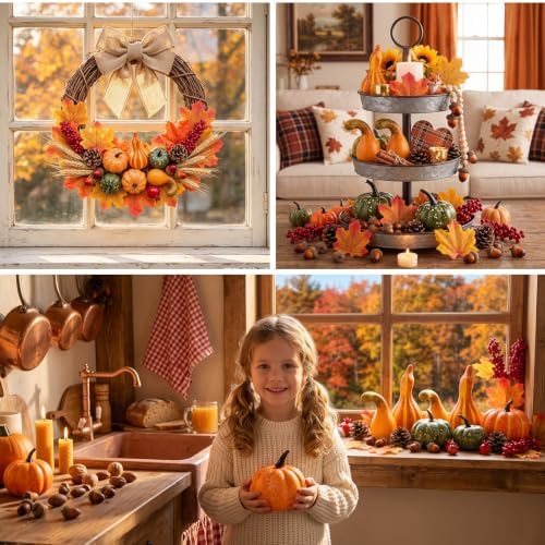 Small Artificial Pumpkin Autumn Fall Harvest Decoration 57pcs