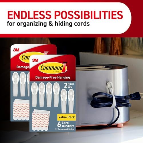 Command Plastic Cord Bundlers, Damage-Free Cable Organizer, No Tools Required, 12 Gray and 24 Adhesive Strips