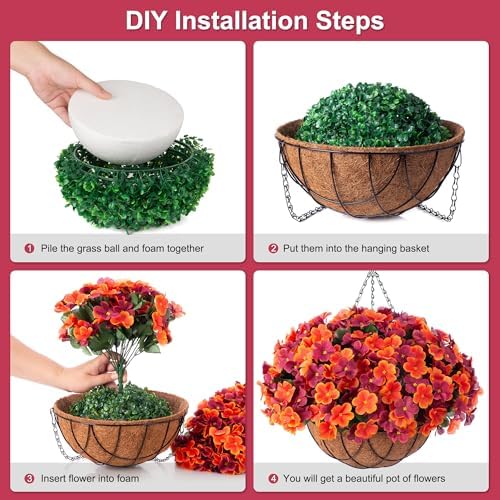 Artificial Fall Hanging Flowers with Basket for Outdoor UV Resistant