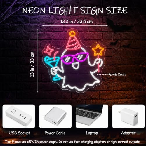 Party Ghost Halloween Neon Sign, Dimmable LED Neon Sign for Halloween Party