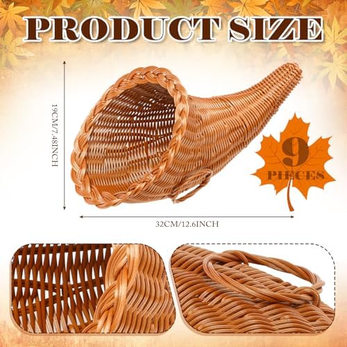 Dandat 9 Pcs Fall Cornucopia Basket Centerpiece 13.78 Inch, Imitation Vine
