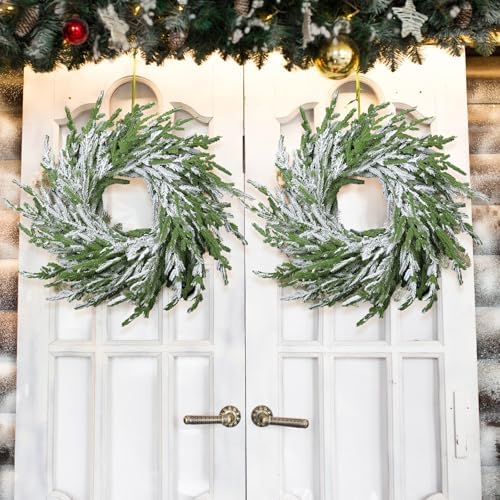 Wavwaww 19.7 Inch Norfolk Pine Snow Christmas Wreath