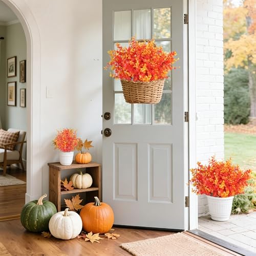 RECUTMS Artificial Faux Fall Mums Plants Fake Outdoor Flowers,Autumn Decor