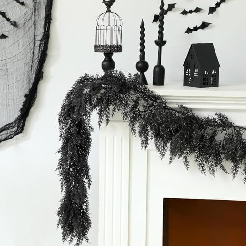 Dingion 2 Pack 9 ft Halloween Black Artificial Cedar Garland
