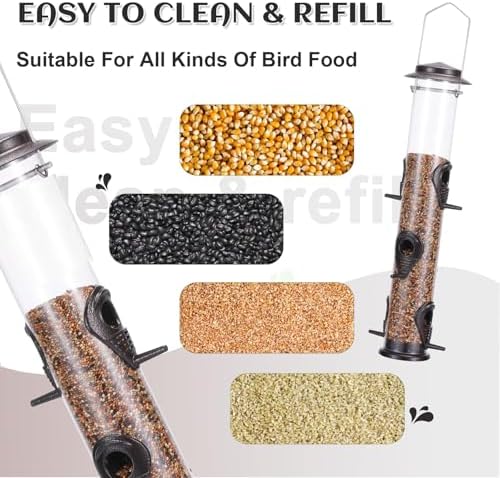 MIXXIDEA 2PK Metal Bird Feeders with 6 Feeding Ports,Tube Bird Feeder with Steel Hanger,Hard Plastic Wild Bird Feeder for Outdoors Hanging, Attracting Birds in Your Lawn, Garden, Balcony (Coffee)