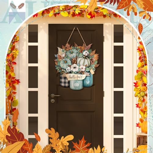 Boao Blue Hello Fall Door Decorations for Home Thanksgiving Decor