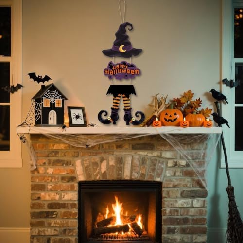 Halloween Door Sign Witch Legs Wreath Decorations Witch Happy Door Sign