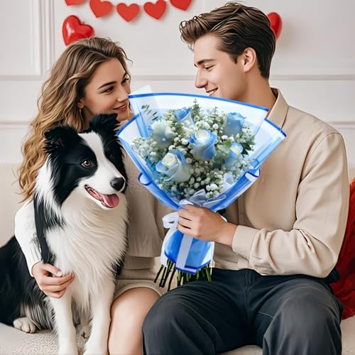 DEWJDFSC 20 Sheets Flower Bouquet Wrapping Paper Floral Korean Blue-4