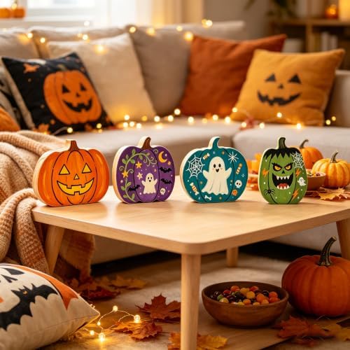 Halloween Wooden Pumpkin Craft Kit, DIY Paintable Tabletop Ornaments Set