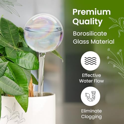 Iridescent Self Watering Globes, Glass Rainbow Plant Watering Globes, Self Watering Planter Insert, Automatic Plant Waterer Indoor (Large-2 Pcs Iridescent, Large)