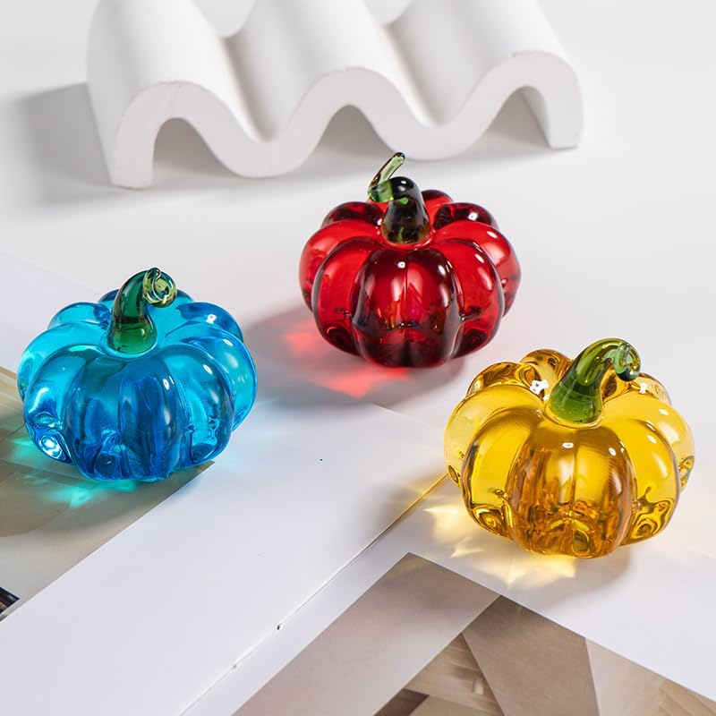 6 Pcs Mini Blown Glass Pumpkin Figurines Thanksgiving Fall Halloween Decor