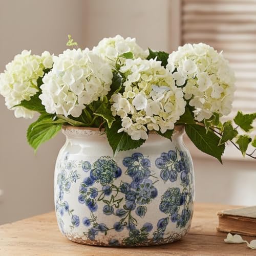Vintage Cottage Ceramic Planters, French Flower Pot & Vase with Drainage