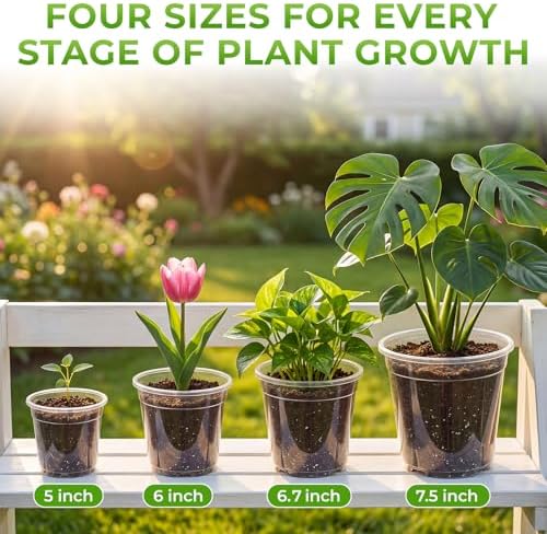 8 Pack Clear Nursery Pots with Drainage Holes, 5/6/6.7/7.5 Inch