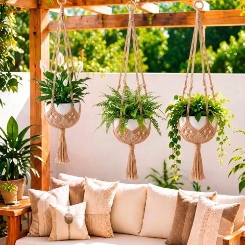 Shappy 3 Pack Boho Macrame Plant Hanger for Indoor
