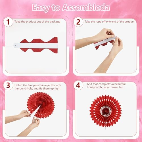 20 Pcs Pink Hanging Paper Fan, Hanging Honeycomb Round Paper Fans for Weddings, Birthdays, Valentine's Day, Baby Showers, Classroom, Events Ceiling Party Supplies Decorations
