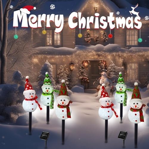Solar Christmas Snowman Pathway Lights Outdoor Decoration, 3 Pack