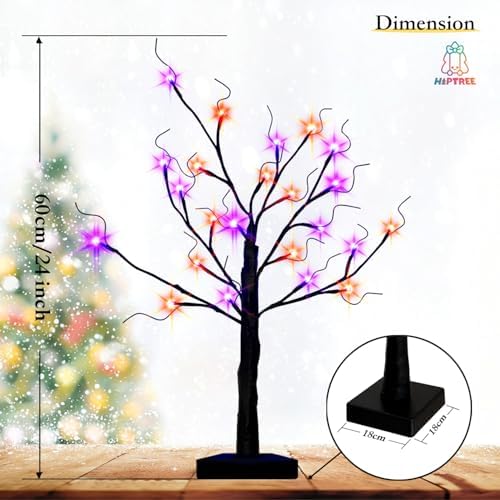 HipTree 2 Pack 2FT Lighted Black Birch Tree Halloween Tabletop Decor