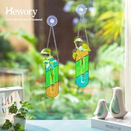 Hewory Stained Glass Window Hanging: 2PCS Propagation Stations Orange&Green