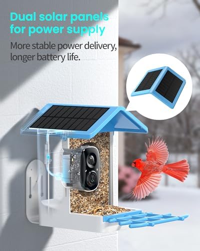 G11 Smart Bird Feeder with Camera, 2.5K, AI Bird ID, 5W Solar, Blue