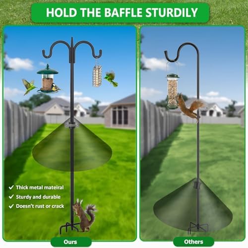 Metal Squirrel Baffle Bracket for Bird Feeder Pole, Heavy Duty Squirrel Baffle Buckle Stopper Support Holder for Bird Feeder Poles and Shepherds Hooks, 3 Pack