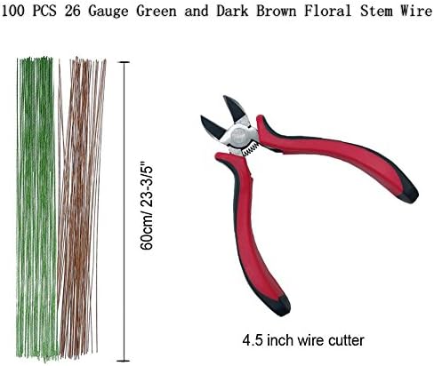 Woohome Floral Stem Arrangement Tools Kit with Wire Cutter Green Floral Tapes 26 Gauge Green and Dark Brown and White Floral Stem Wire and 22 Gauge Paddle Wire for Bouquet Stem Wrap Florist