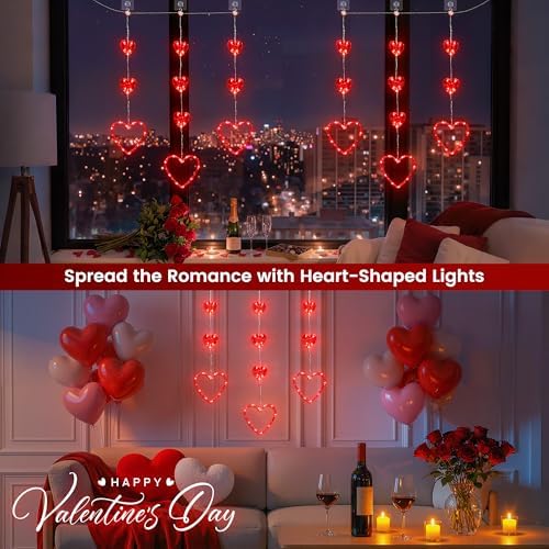 Hanging Window Lights, 65 LED Red Heart Shape