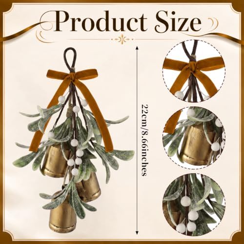 Tigeen 1 Pcs Christmas Mistletoe 3 Bells Bow Hanging Ornament, Yellow