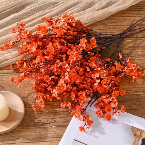 20 Pcs Baby Breath Flowers Artificial Bulk, Fake Fall Flowers, Orange