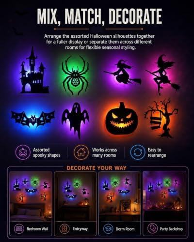 Halloween LED Wall Decor Lights 3D Light up Bats Silhouettes Decoration
