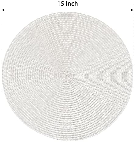 FunWheat Round Braided Placemats Set of 8 Place Mats for Dining Table Woven Washable Non-Slip Table Mats 15 Inch(Cream White,8pcs)