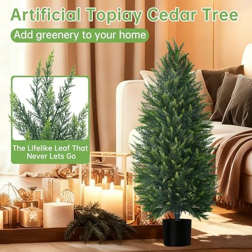 Grooy 5FT Artificial Cedar Topiary Tree with Pot
