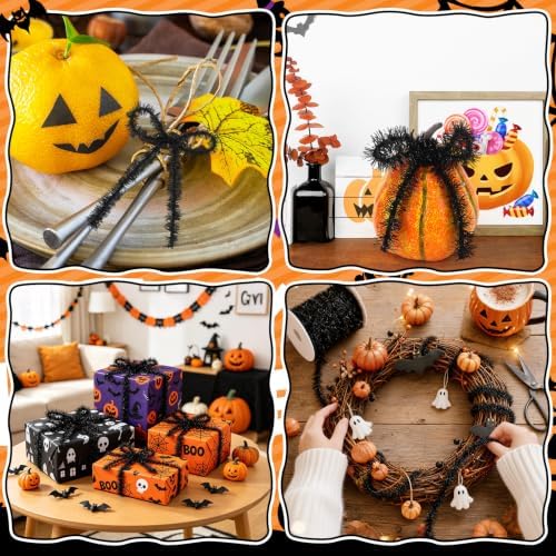 MARFOREVER 40 Yards Black Tinsel Ribbons Halloween Mini Twist Garlands