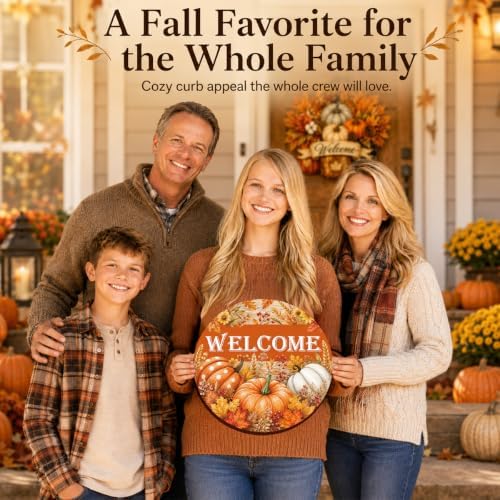 Fall Door Decor Wooden Pumpkin Welcome Sign for Front Door