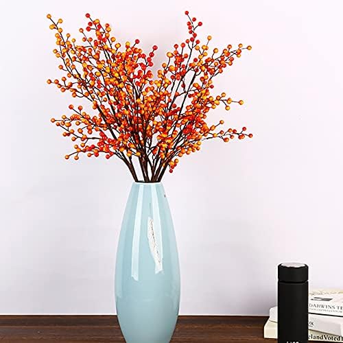 6 Pack Fall Berry Stems Fake Orange Holly Berries Branches Long Stem Plants for Vase, Fall Thanksgivings Harvest Christmas Festival Decorations