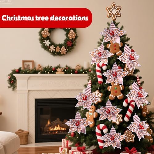 Thiccywoov 10 Pcs Large Gingerbread Poinsettia Christmas Decorations