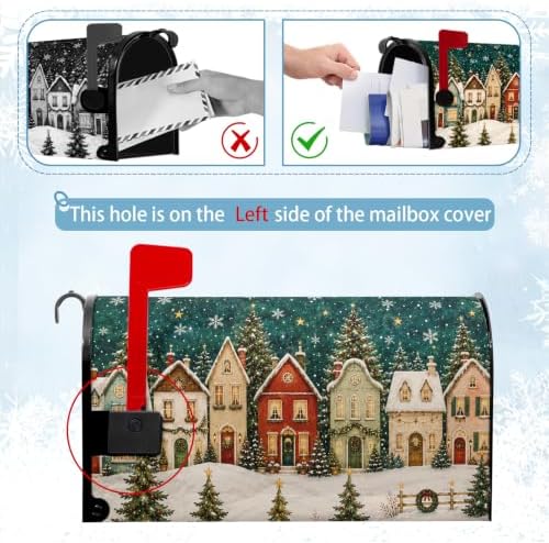 Christmas Mailbox Covers Magnetic 21 x 18 Inch Xmas Tree Holiday Mailbox Cover Snowy Scene Winter Post Box Wraps Standard Size for Garden Outdoor Decor