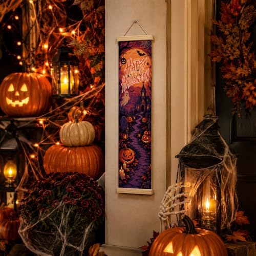 Halloween Party Banner, Haunted House Canvas Decor for Home and Office