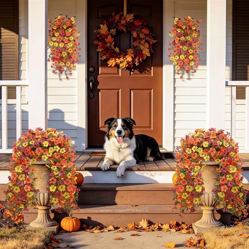 Hommyea Artificial Fake Fall Flowers Plants for Outdoors Mums Home Decor