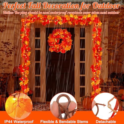 9FT Plug in Fall Garland with Lights 50 Orange Bulbs Connectable Garlands