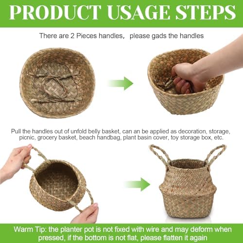 Qunclay 8 Pcs Woven Seagrass Baskets Belly Basket, XXS,6.3''dx5.5''h